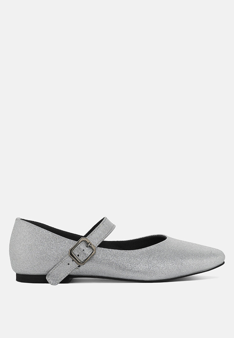 women pin buckle glitter flat ballerina#color_silver