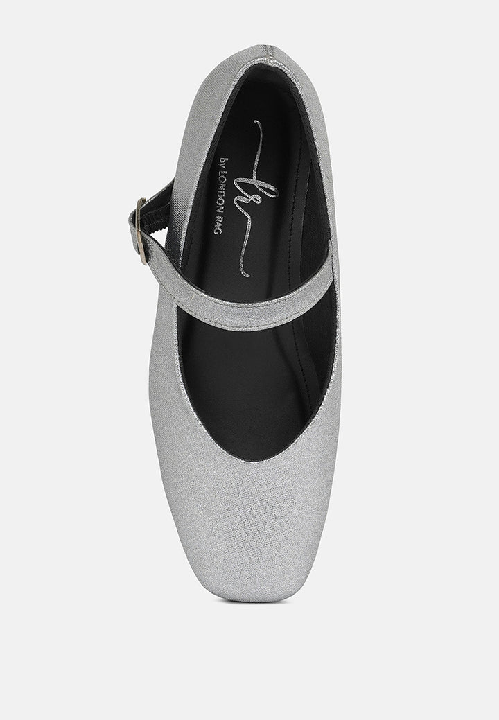 women pin buckle glitter flat ballerina#color_silver