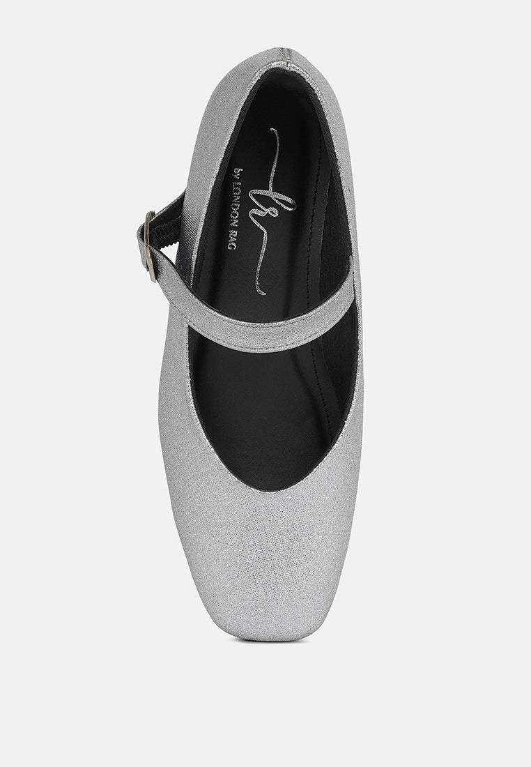 women pin buckle glitter flat ballerina#color_silver