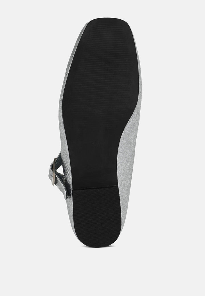 women pin buckle glitter flat ballerina#color_silver