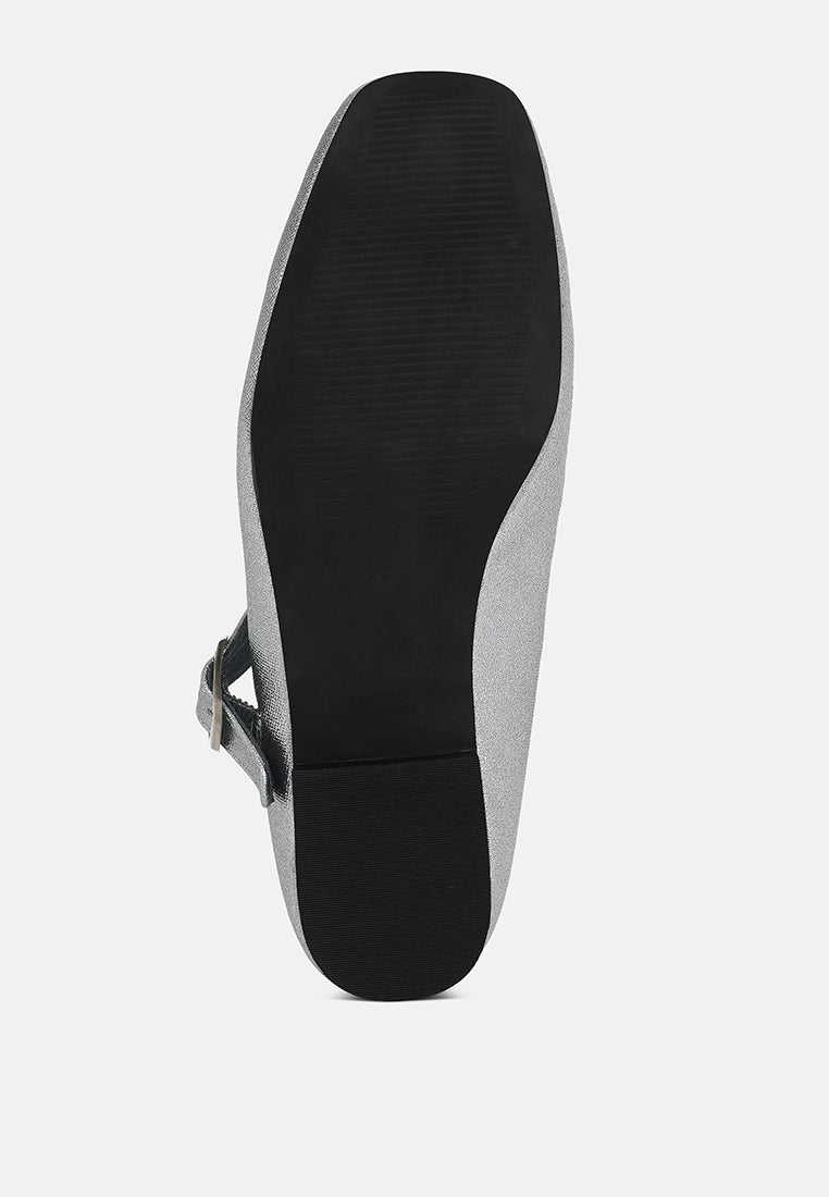 women pin buckle glitter flat ballerina#color_silver