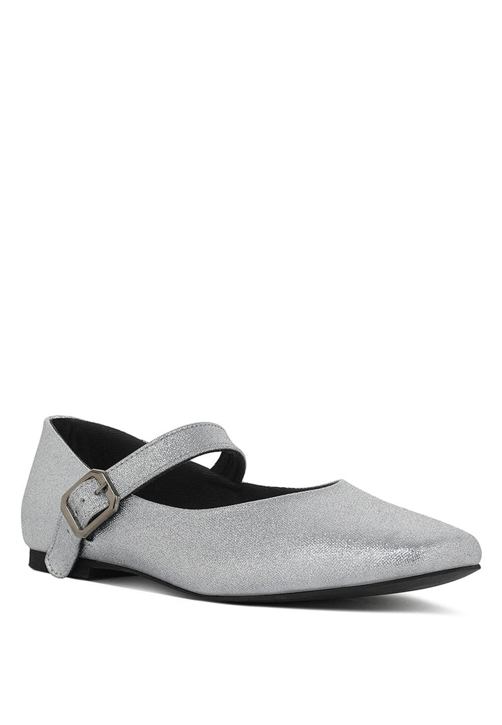 Women Pin Buckle Glitter Flat Ballerina