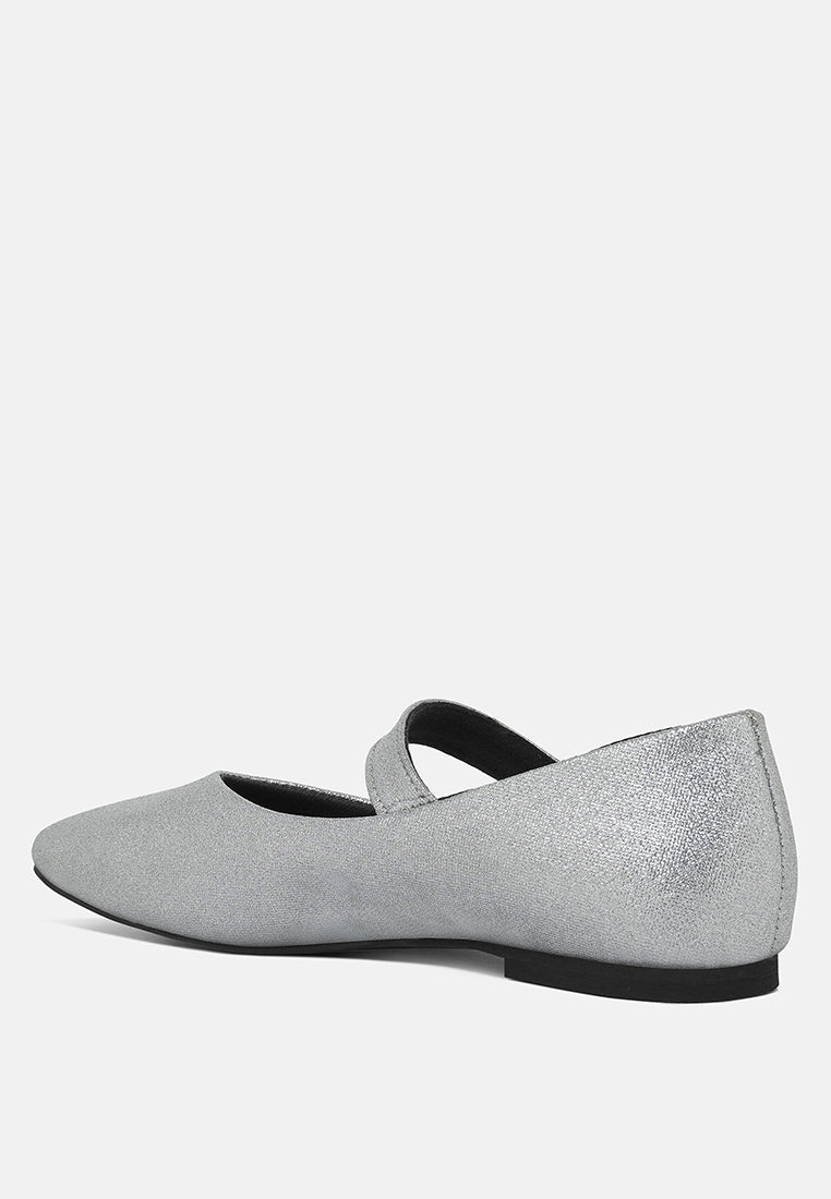 women pin buckle glitter flat ballerina#color_silver