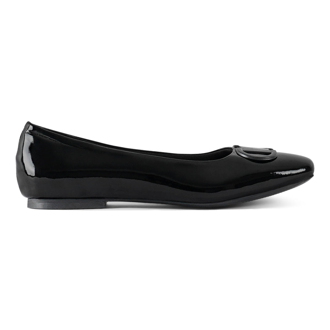 london rag women glossy faux leather horsebit ballerinas#color_black