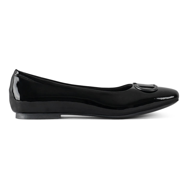 london rag women glossy faux leather horsebit ballerinas#color_black