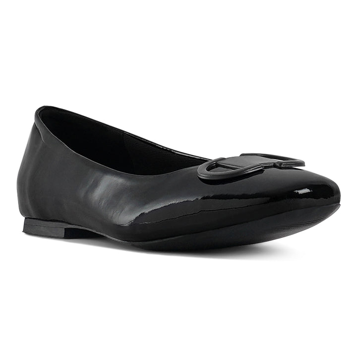 london rag women glossy faux leather horsebit ballerinas#color_black