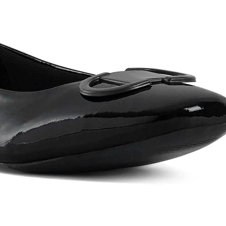 london rag women glossy faux leather horsebit ballerinas#color_black