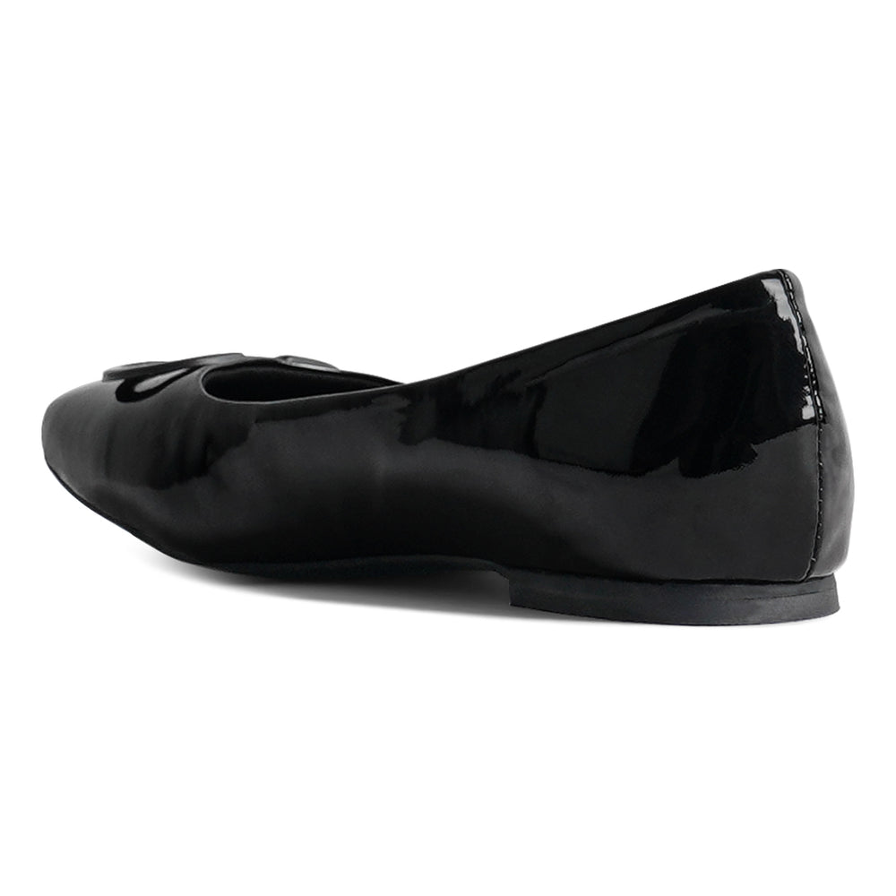 london rag women glossy faux leather horsebit ballerinas#color_black