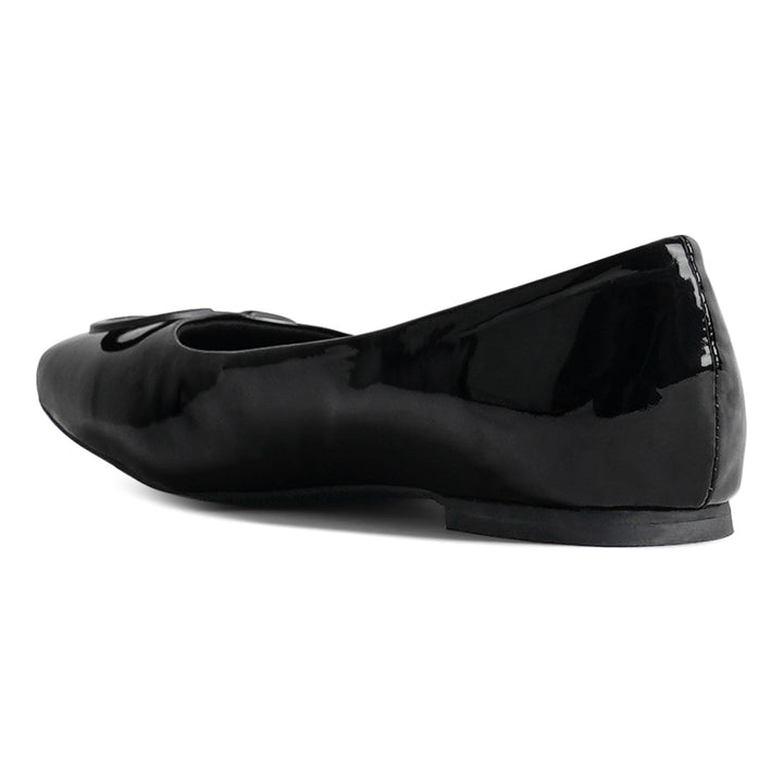 london rag women glossy faux leather horsebit ballerinas#color_black