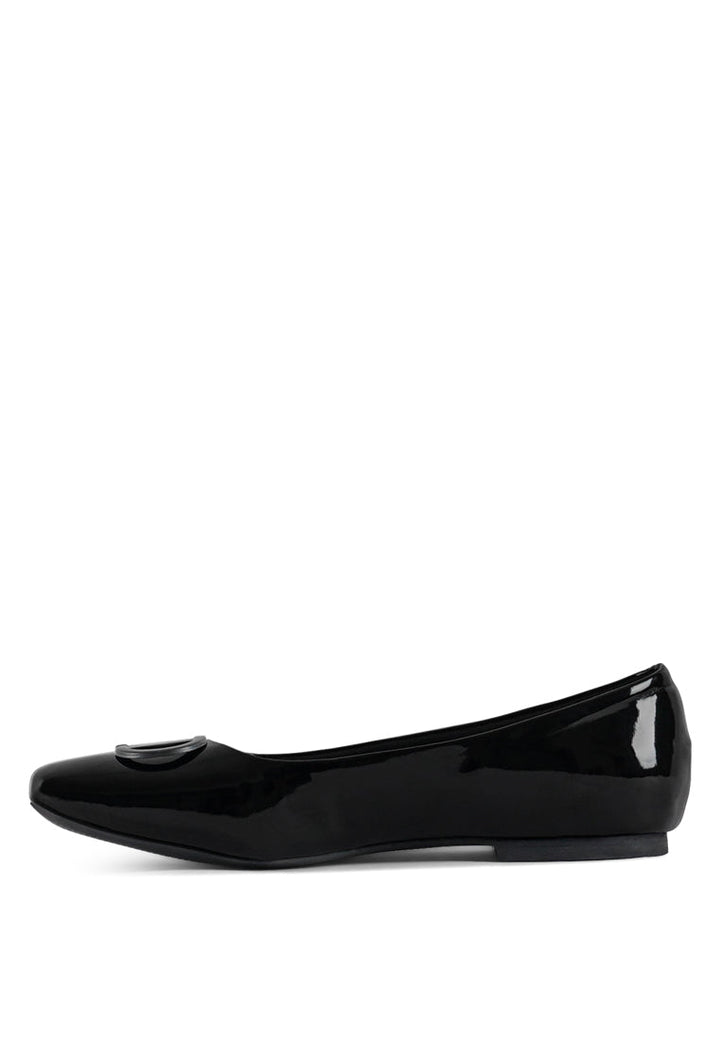 women pin buckle glitter flat ballerina#color_black