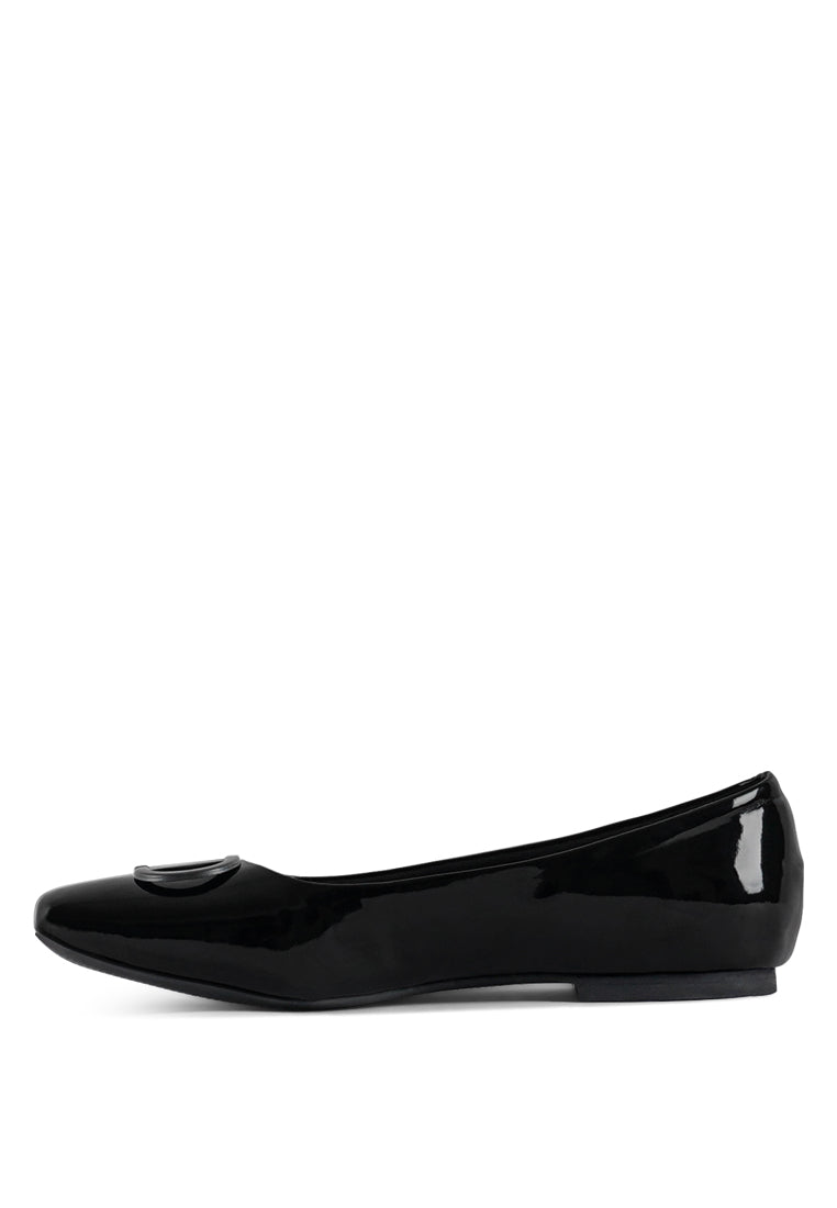 women pin buckle glitter flat ballerina#color_black