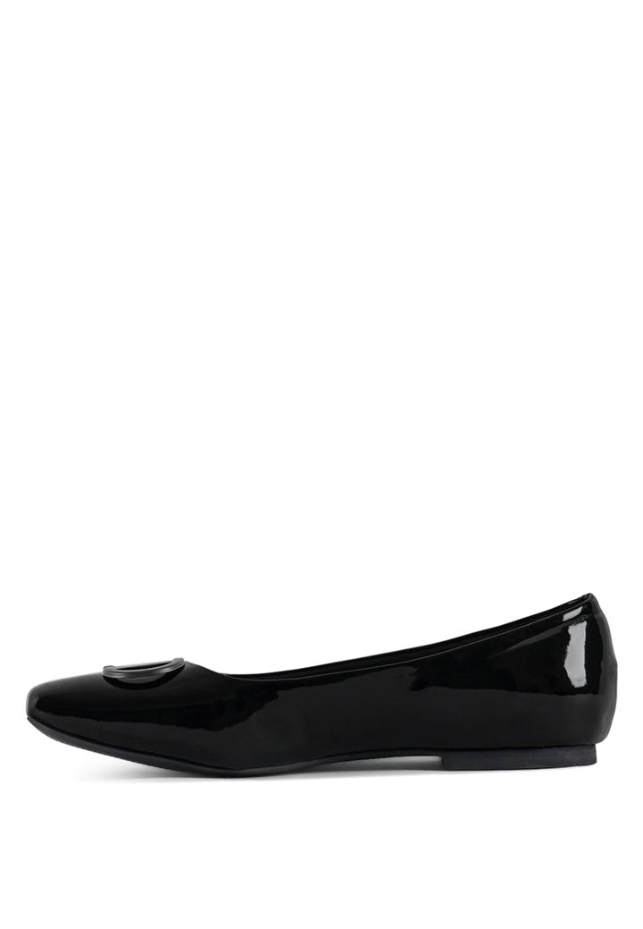 women pin buckle glitter flat ballerina#color_black