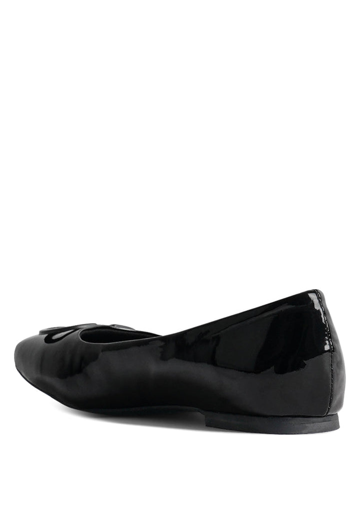 women pin buckle glitter flat ballerina#color_black