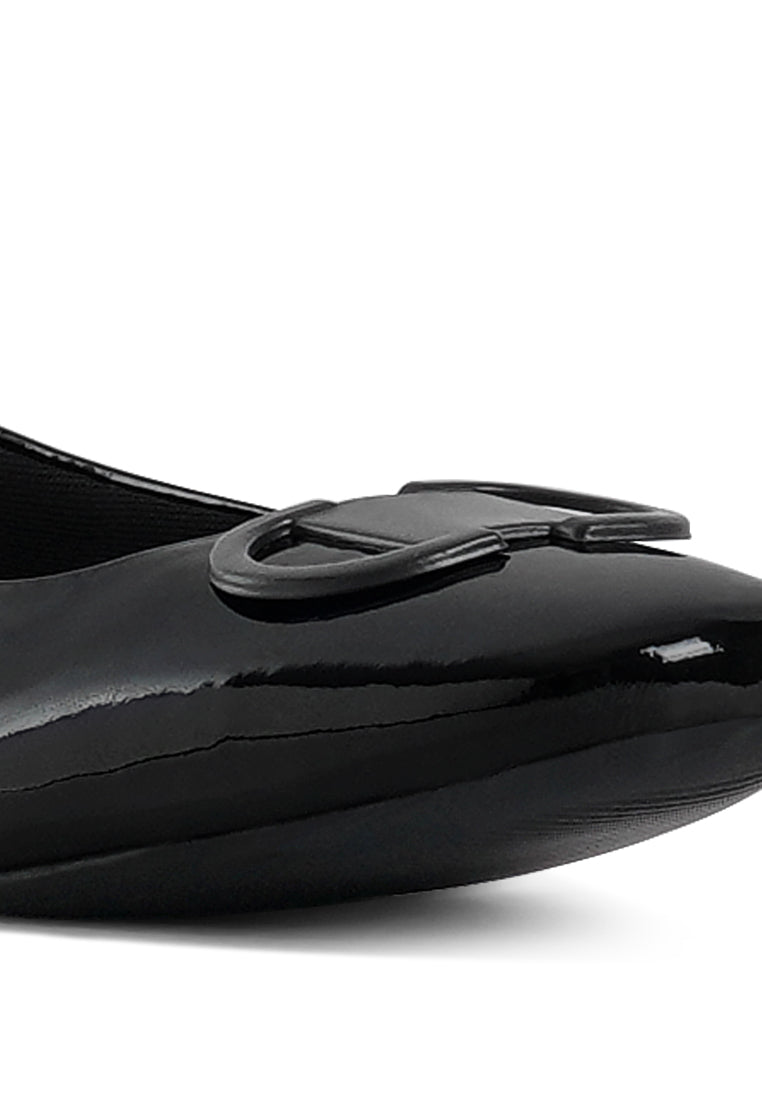 women pin buckle glitter flat ballerina#color_black