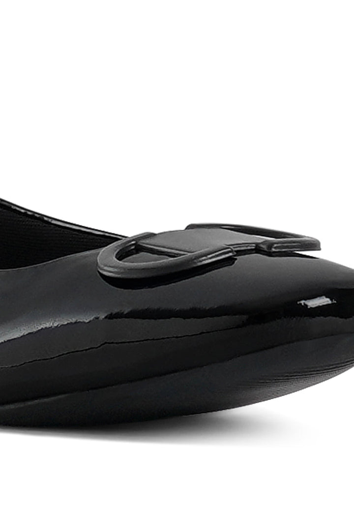 women pin buckle glitter flat ballerina#color_black