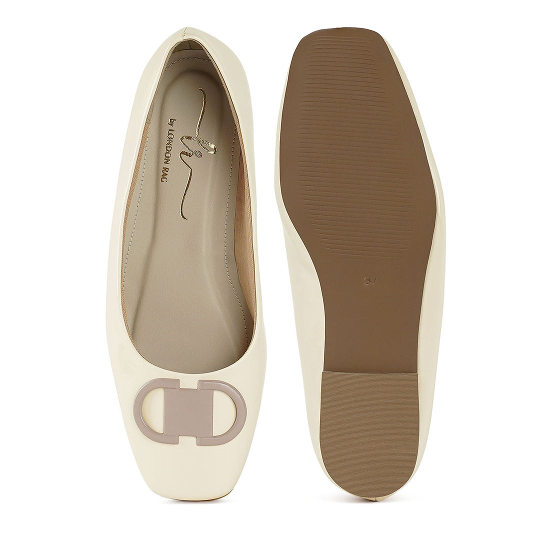 london rag women glossy faux leather horsebit ballerinas#color_off-white