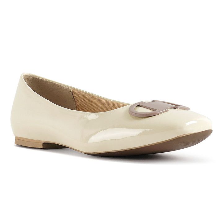 london rag women glossy faux leather horsebit ballerinas#color_off-white