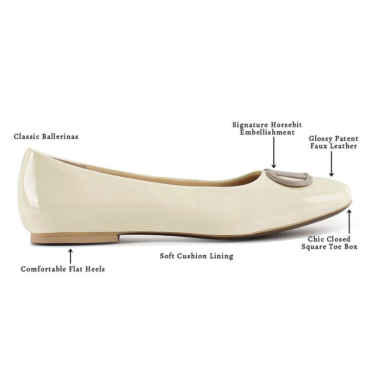 london rag women glossy faux leather horsebit ballerinas#color_off-white