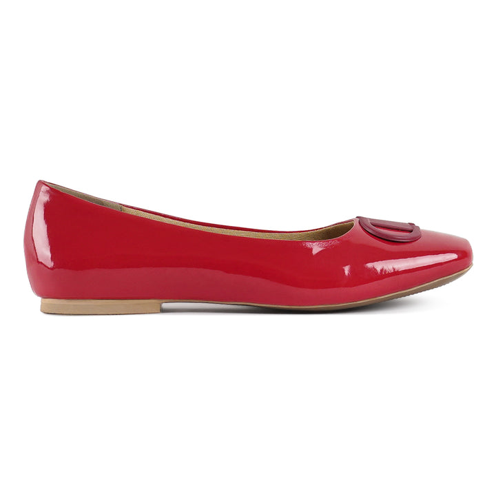 london rag women glossy faux leather horsebit ballerinas#color_red