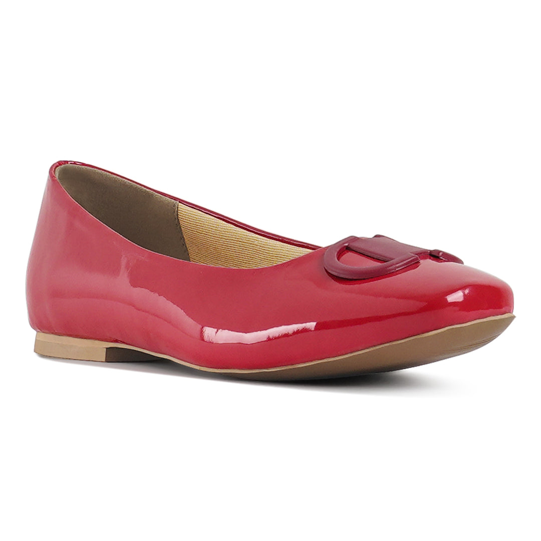 london rag women glossy faux leather horsebit ballerinas#color_red