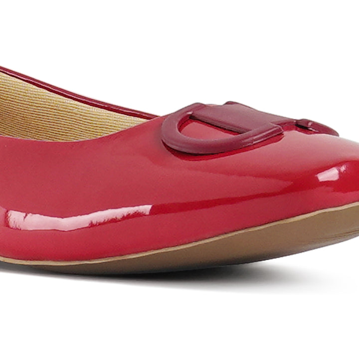 london rag women glossy faux leather horsebit ballerinas#color_red