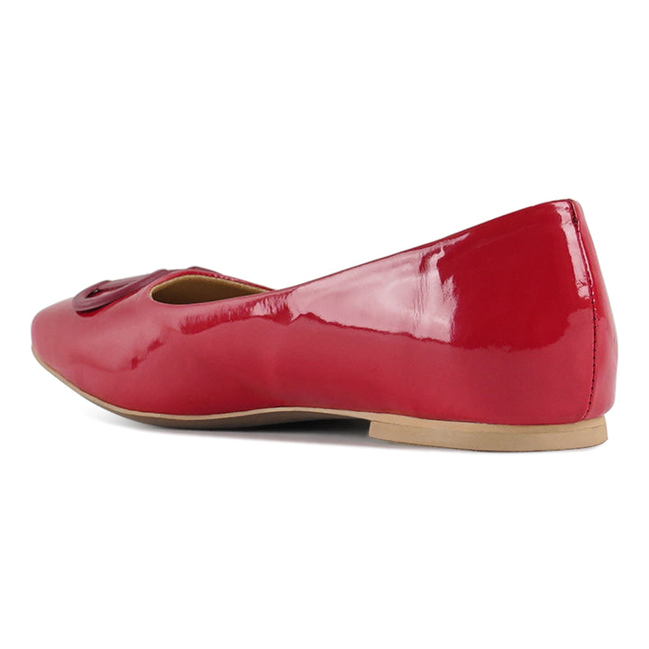 london rag women glossy faux leather horsebit ballerinas#color_red