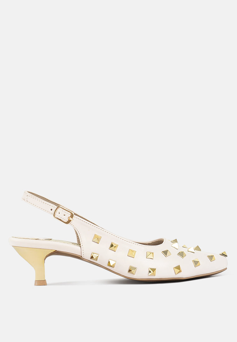 women gold accent studded sandals#color_beige