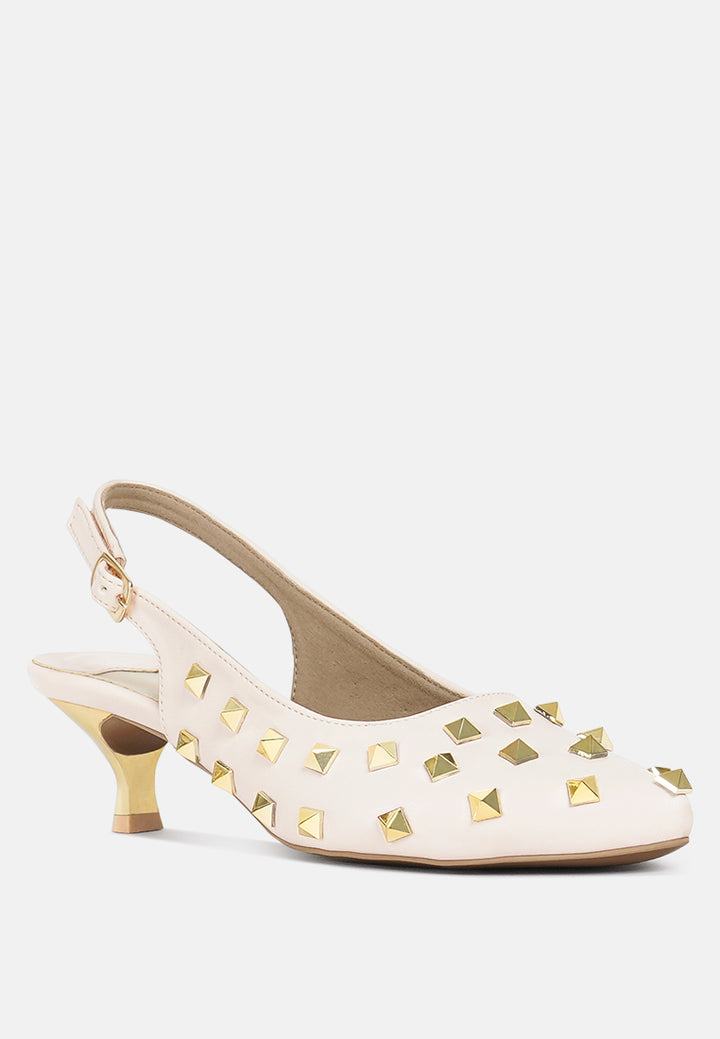 women gold accent studded sandals#color_beige