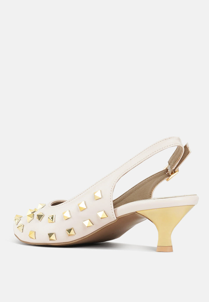women gold accent studded sandals#color_beige