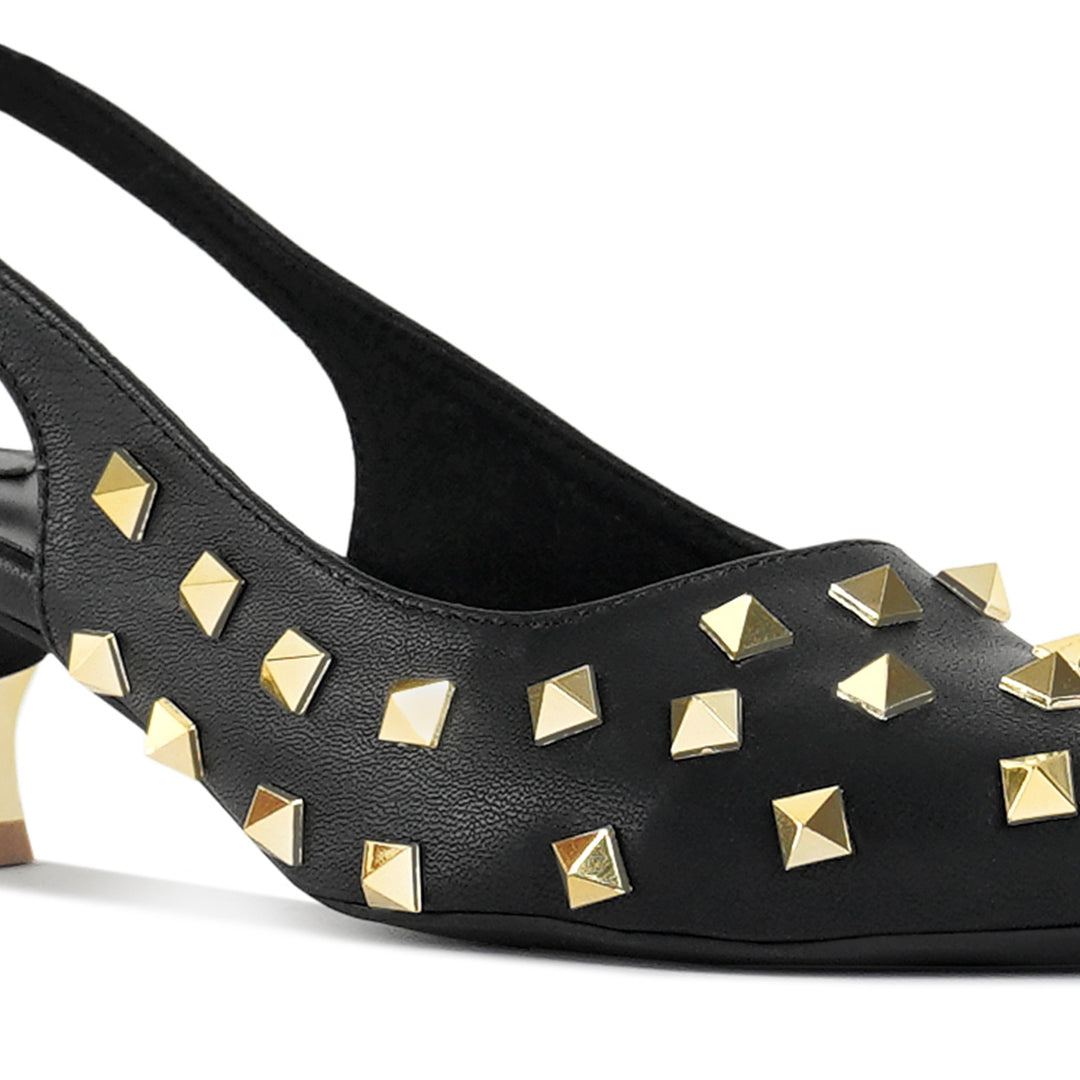 london rag women gold accent studded sandals#color_black