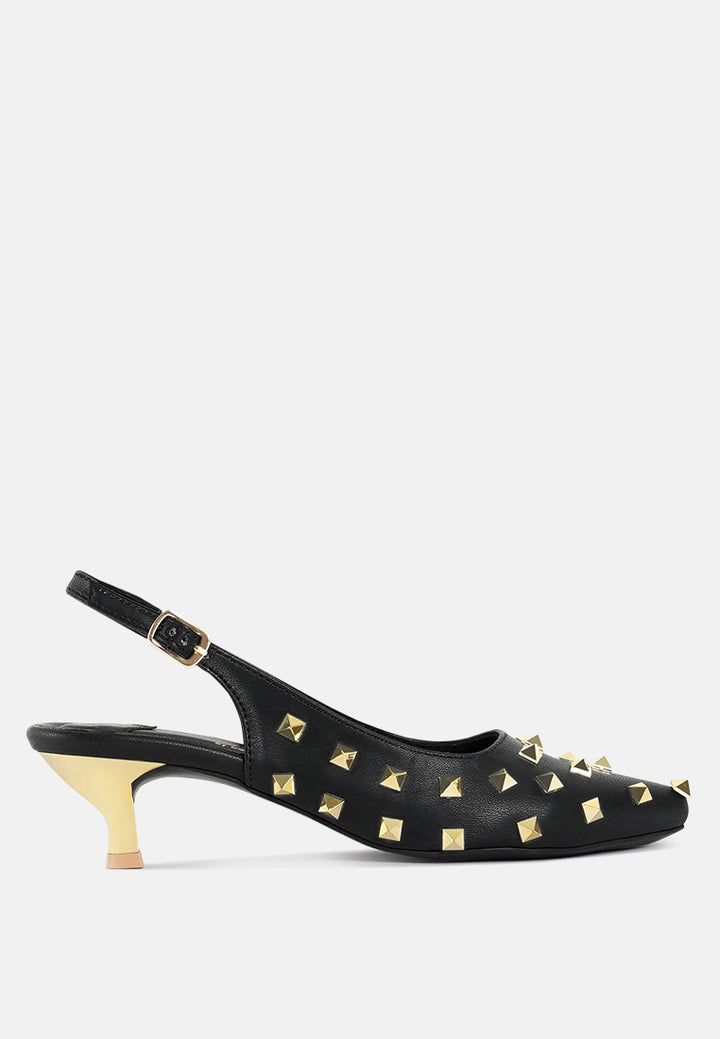 women gold accent studded sandals#color_black