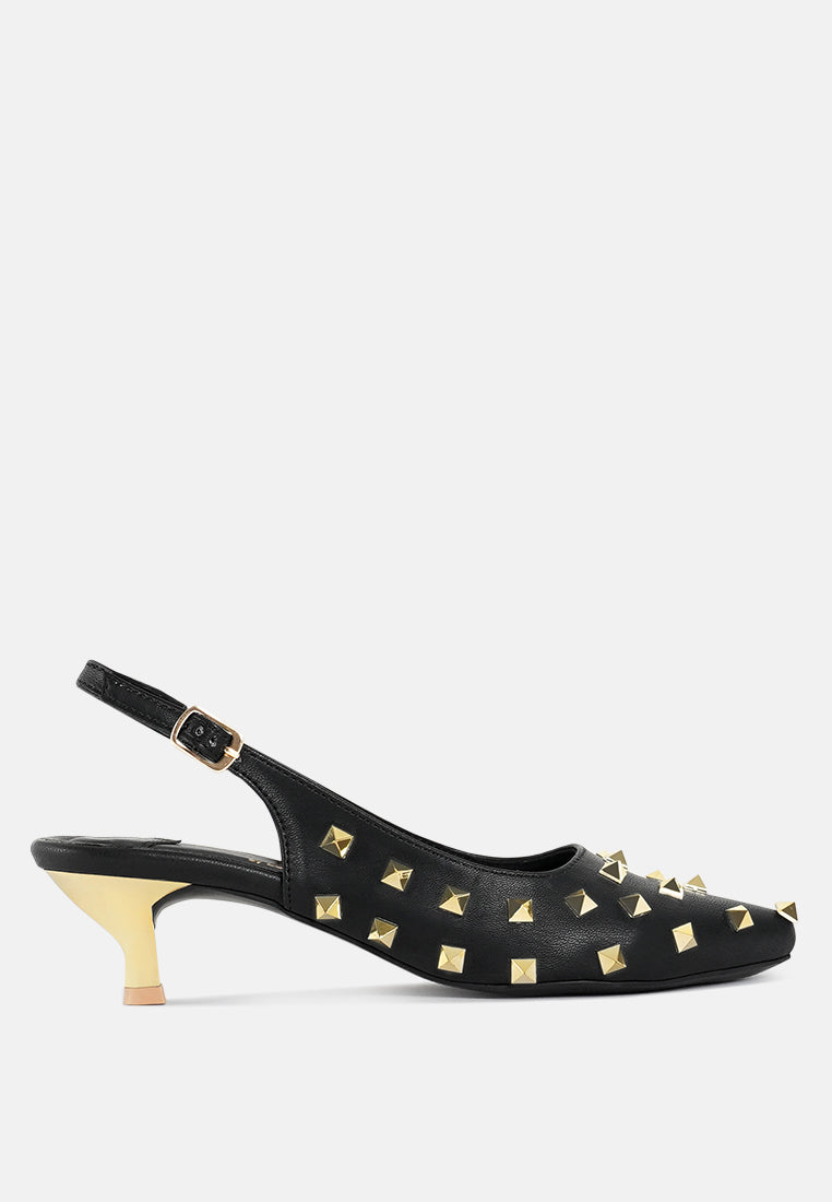 women gold accent studded sandals#color_black