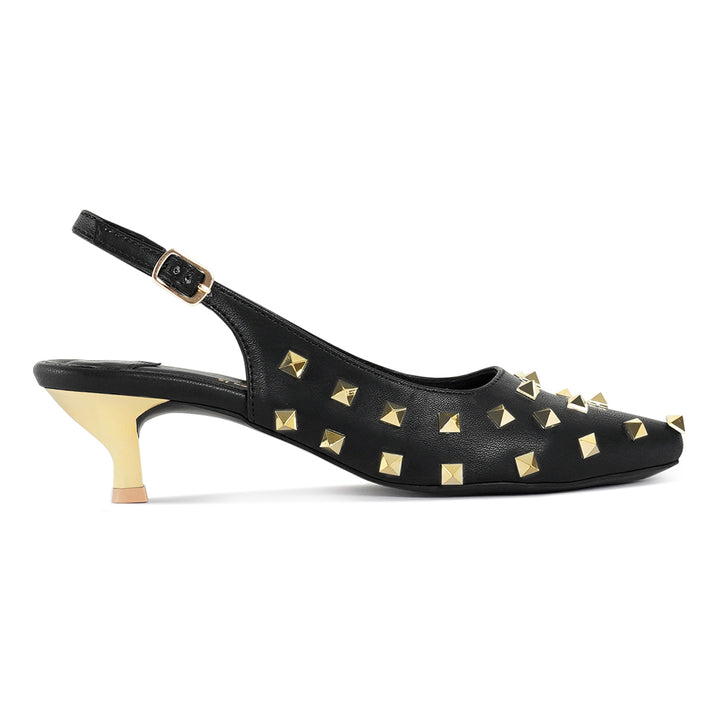 london rag women gold accent studded sandals#color_black