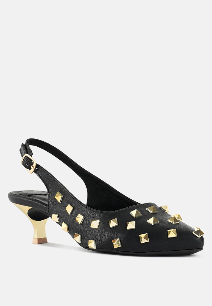 women gold accent studded sandals#color_black