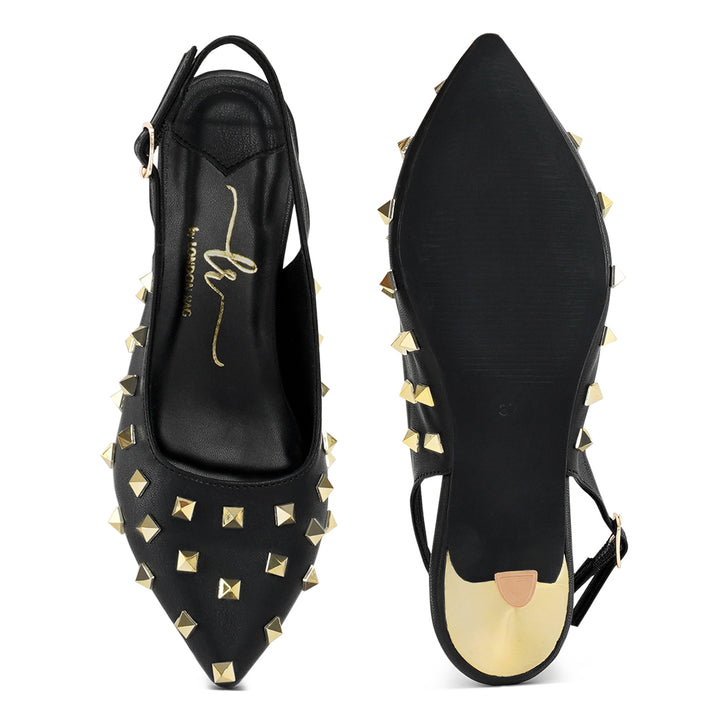 women gold accent studded sandals#color_black