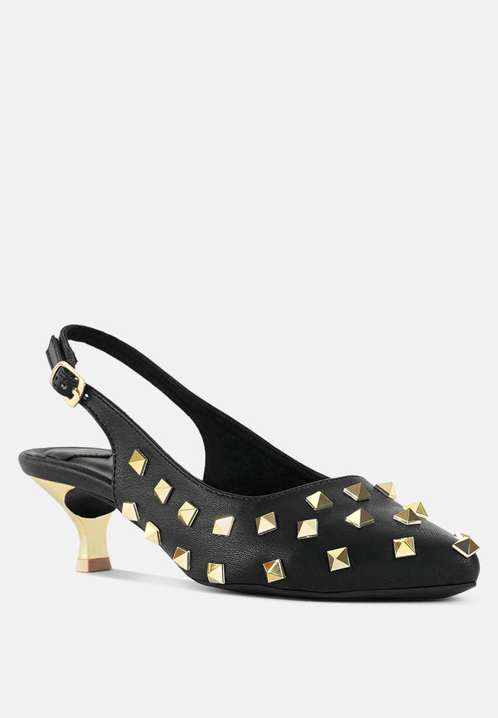 women gold accent studded sandals#color_black