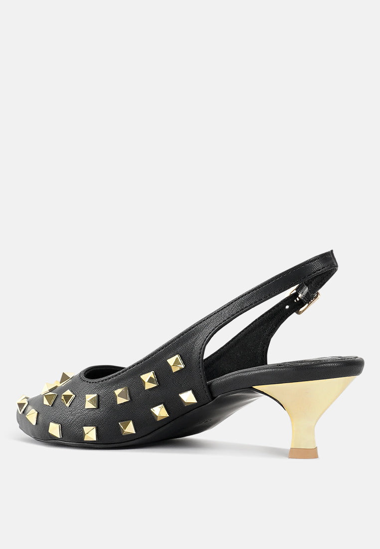 women gold accent studded sandals#color_black