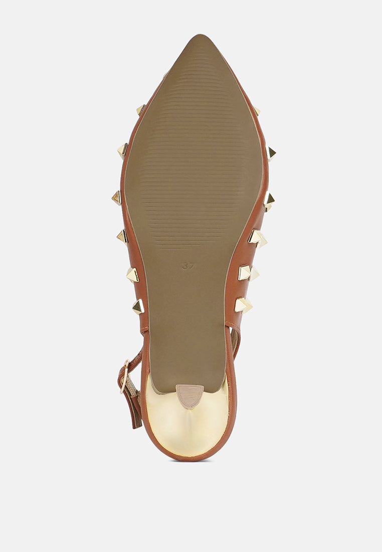 women gold accent studded sandals#color_tan