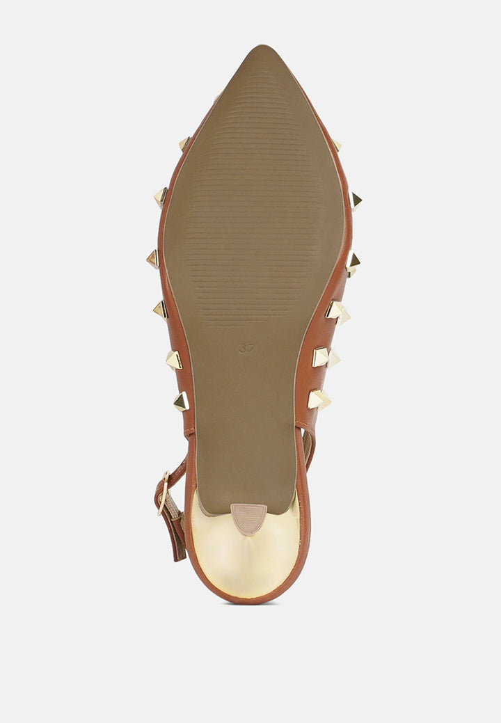 women gold accent studded sandals#color_tan