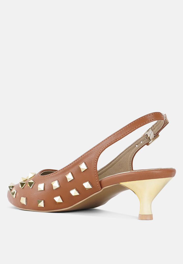 women gold accent studded sandals#color_tan