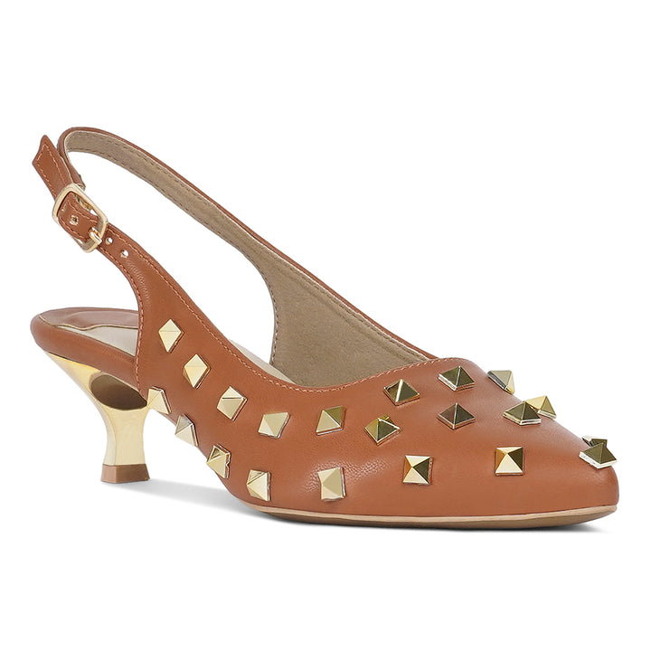 london rag women gold accent studded sandals#color_tan