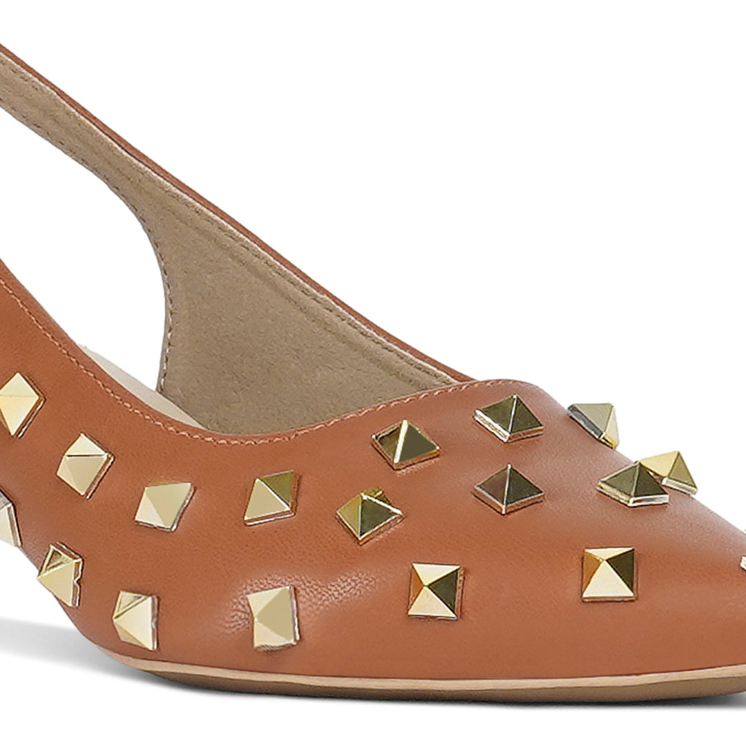 llondon rag women gold accent studded sandals#color_tan