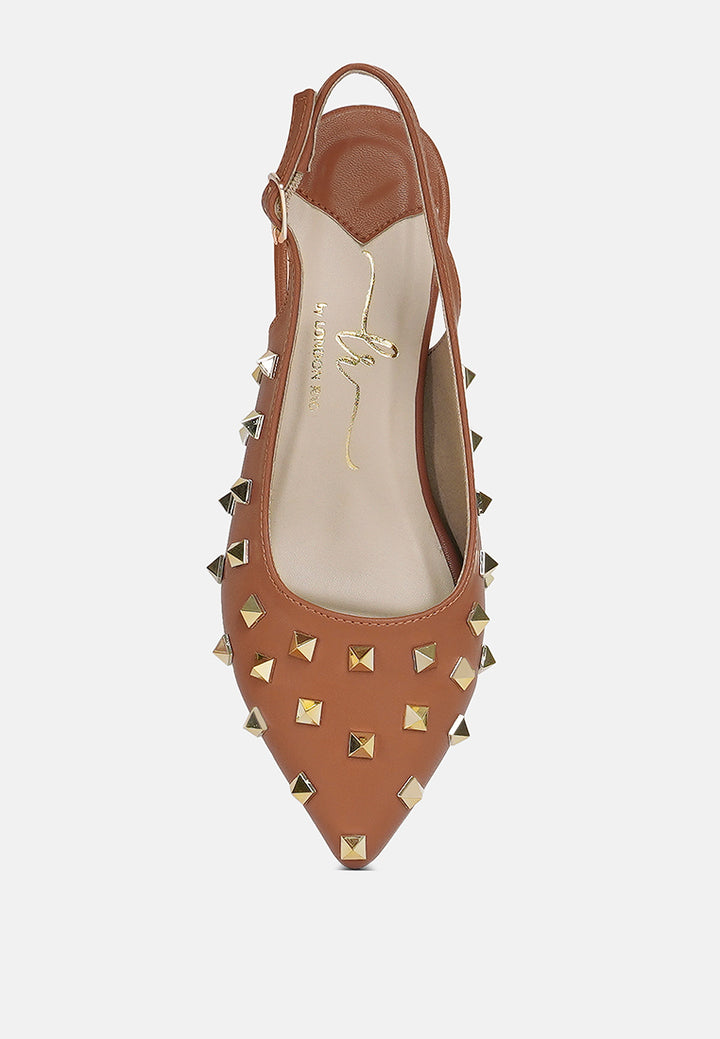 women gold accent studded sandals#color_tan