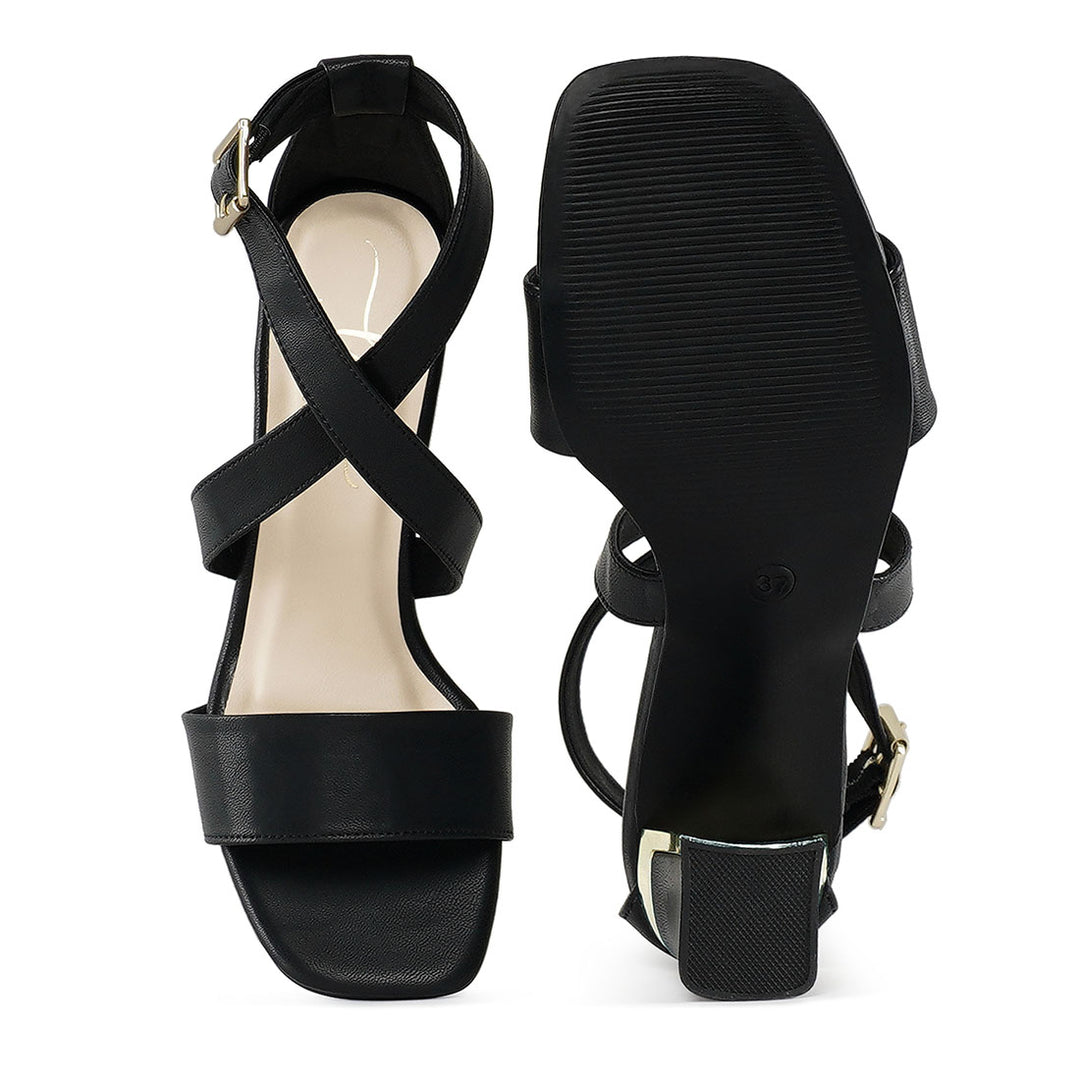 square toe strappy block heels#color_black