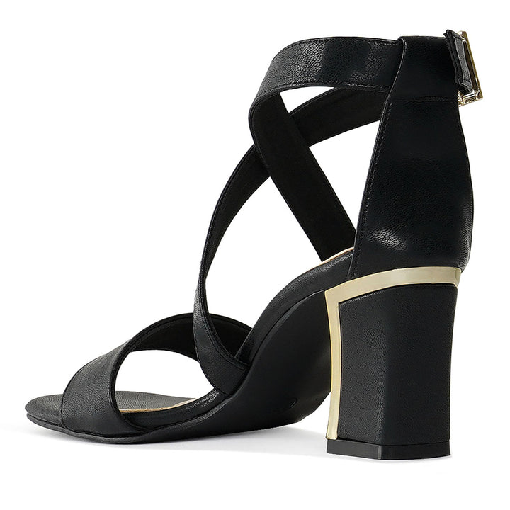 square toe strappy block heels#color_black