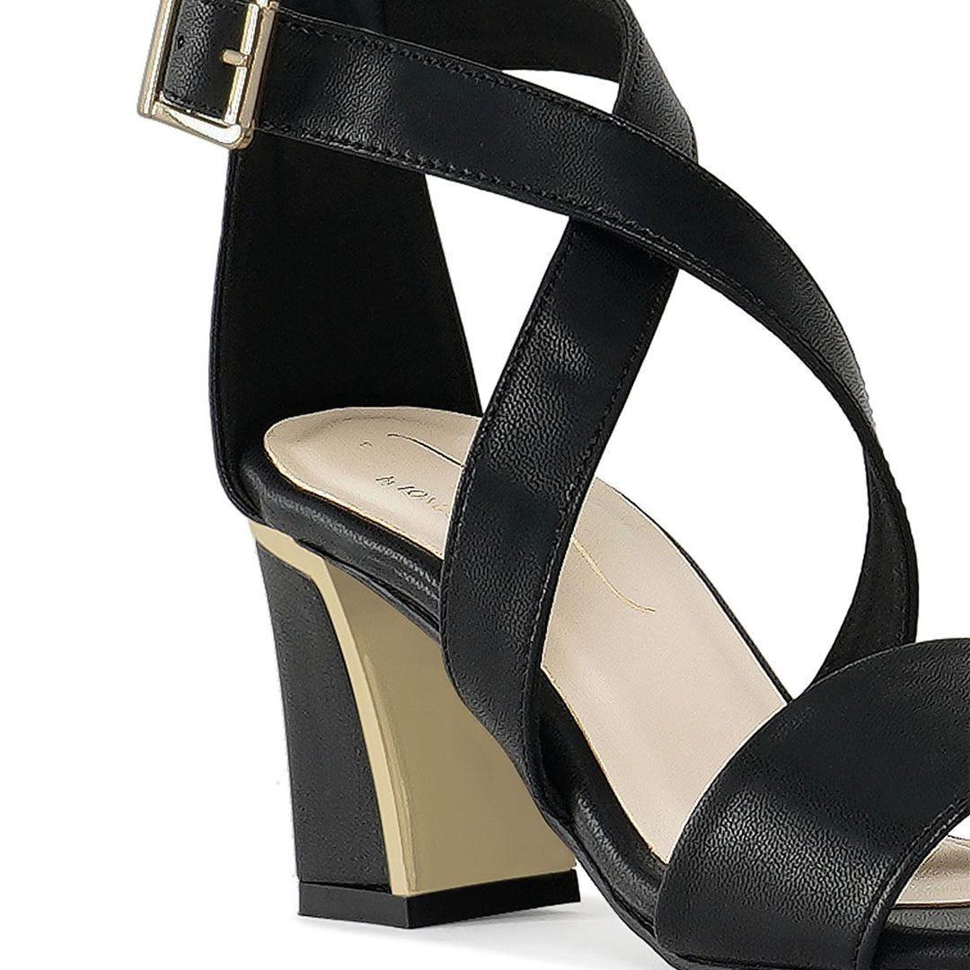 square toe strappy block heels#color_black