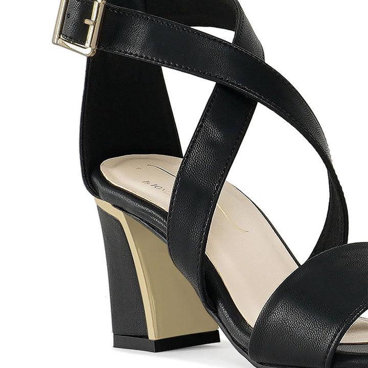 square toe strappy block heels#color_black
