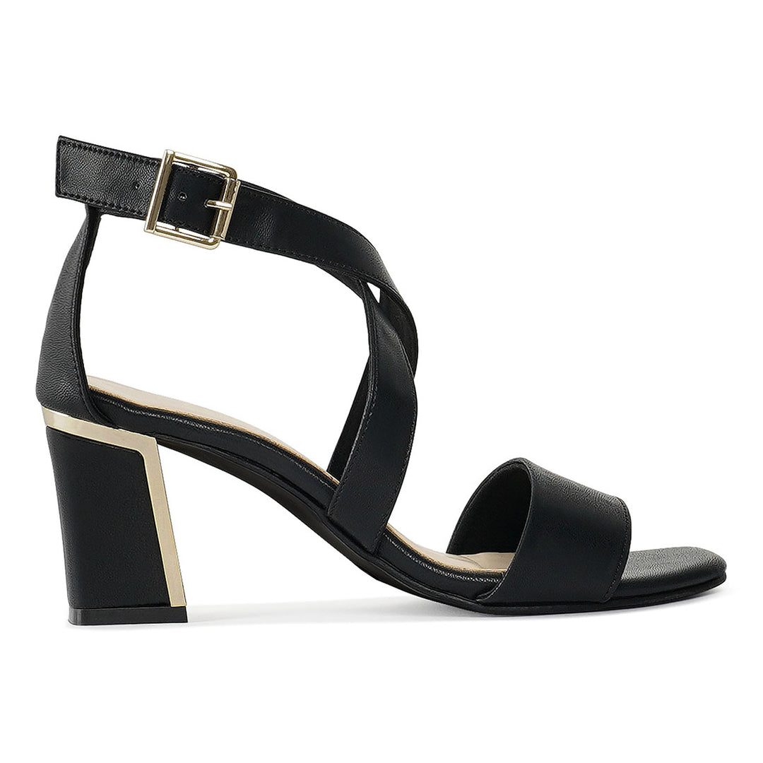 square toe strappy block heels#color_black