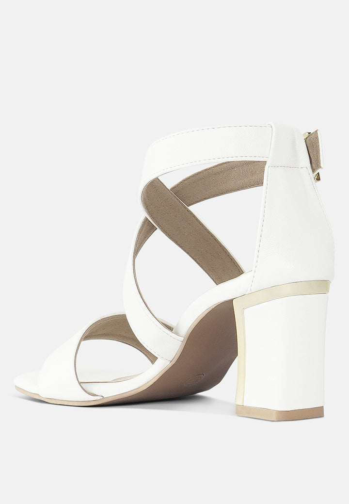 women square toe strappy block heels#color_white