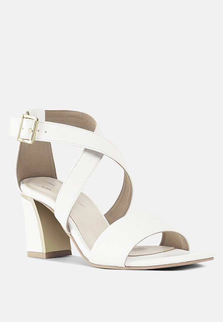 women square toe strappy block heels#color_white